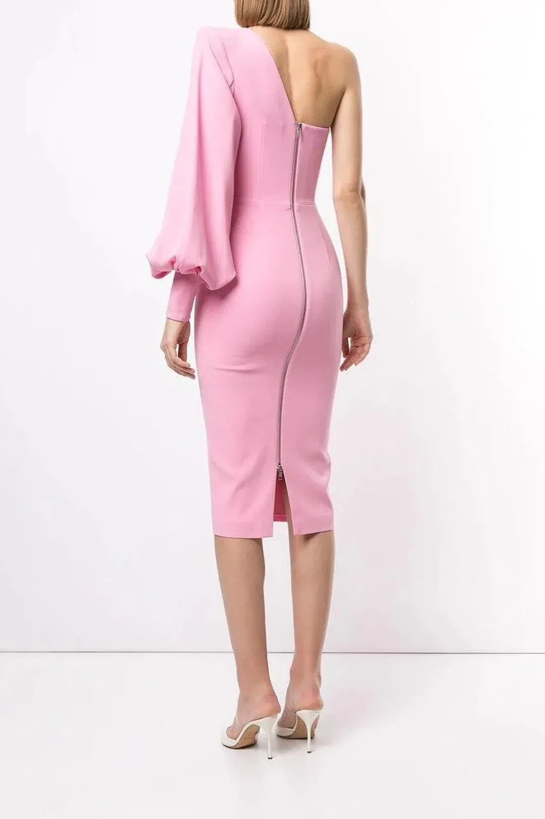 Alex Perry Warner Satin Crepe Balloon Sleeve Midi Dress Pink Size AU 12 for rent on The Volte - main image