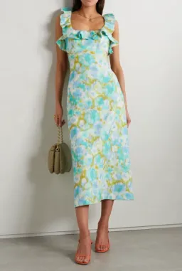 Zimmermann The High Tide Frilled Midi in Aqua Ikat Floral Size 12 for rent on The Volte - image 3