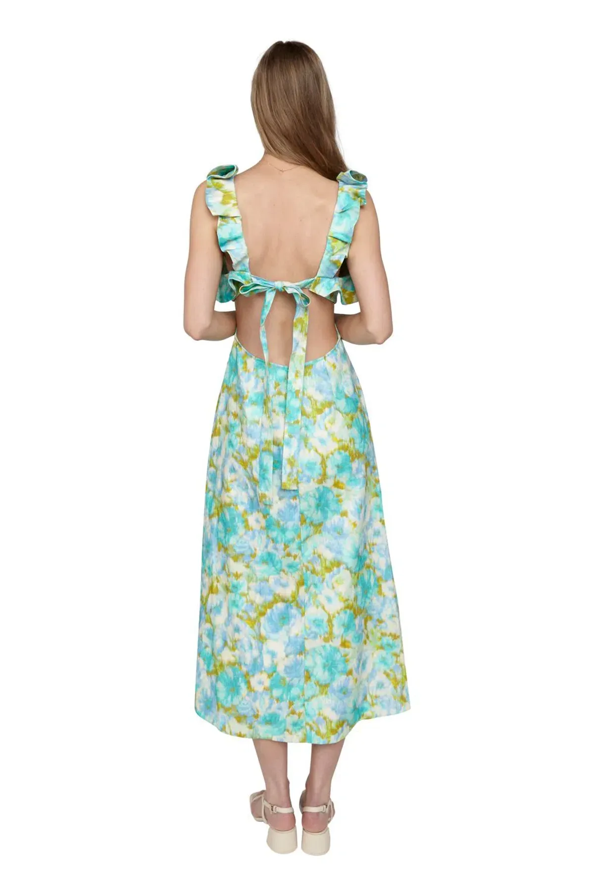 Zimmermann The High Tide Frilled Midi in Aqua Ikat Floral Size 12 - Image 2