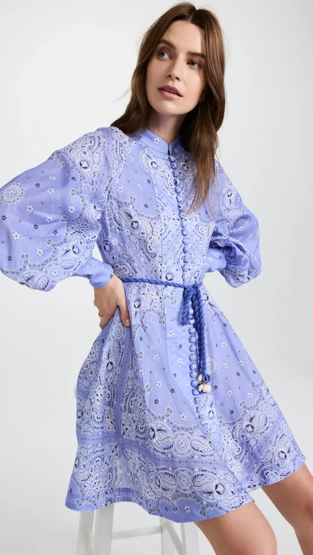 Zimmerman Violet Button Up Mini Dress in Cornflower Bandana Print Size 1 / Au 10 for rent on The Volte - main image