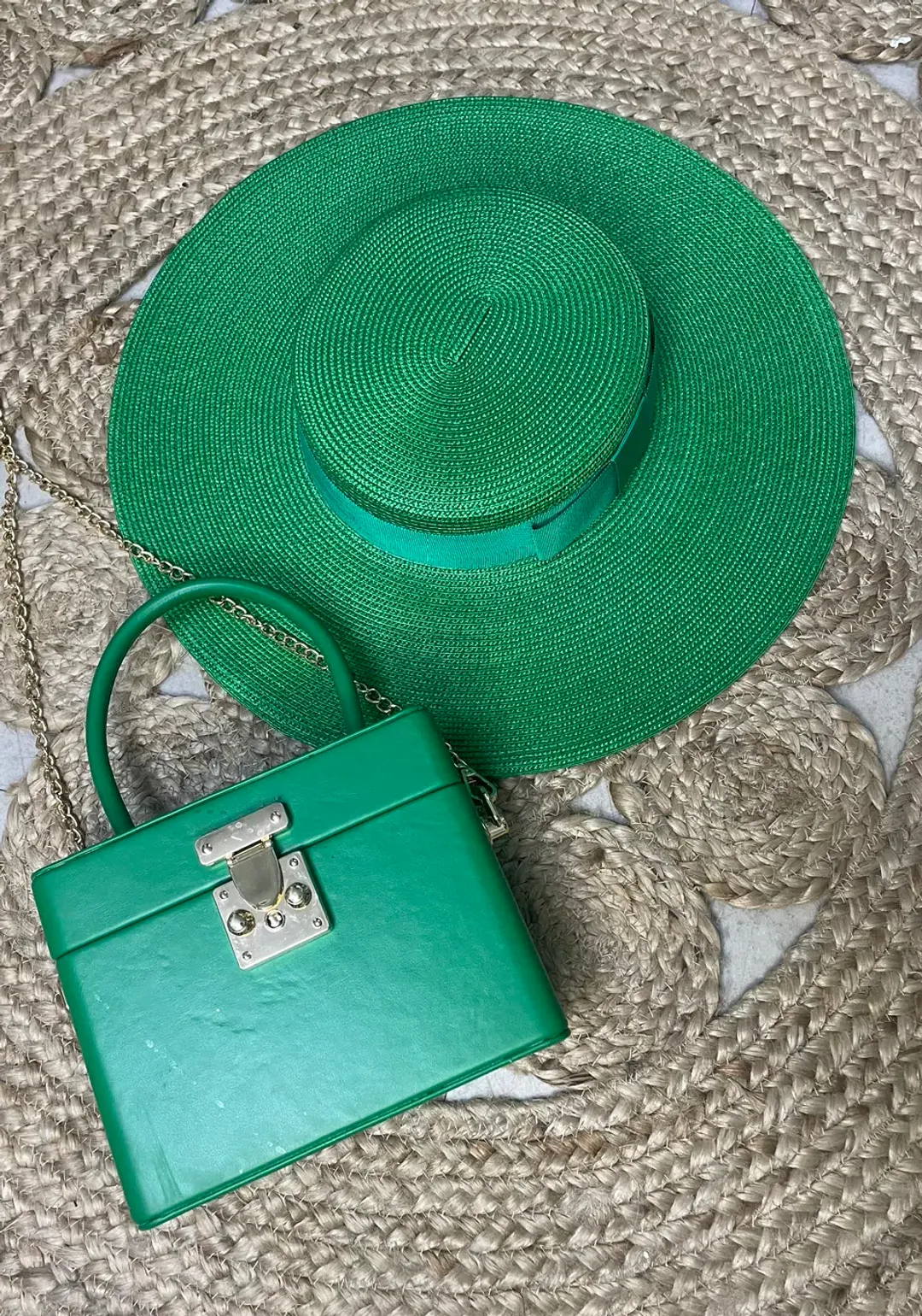 Morgan & Taylor Macy Boater hat in Green for rent on The Volte - main image