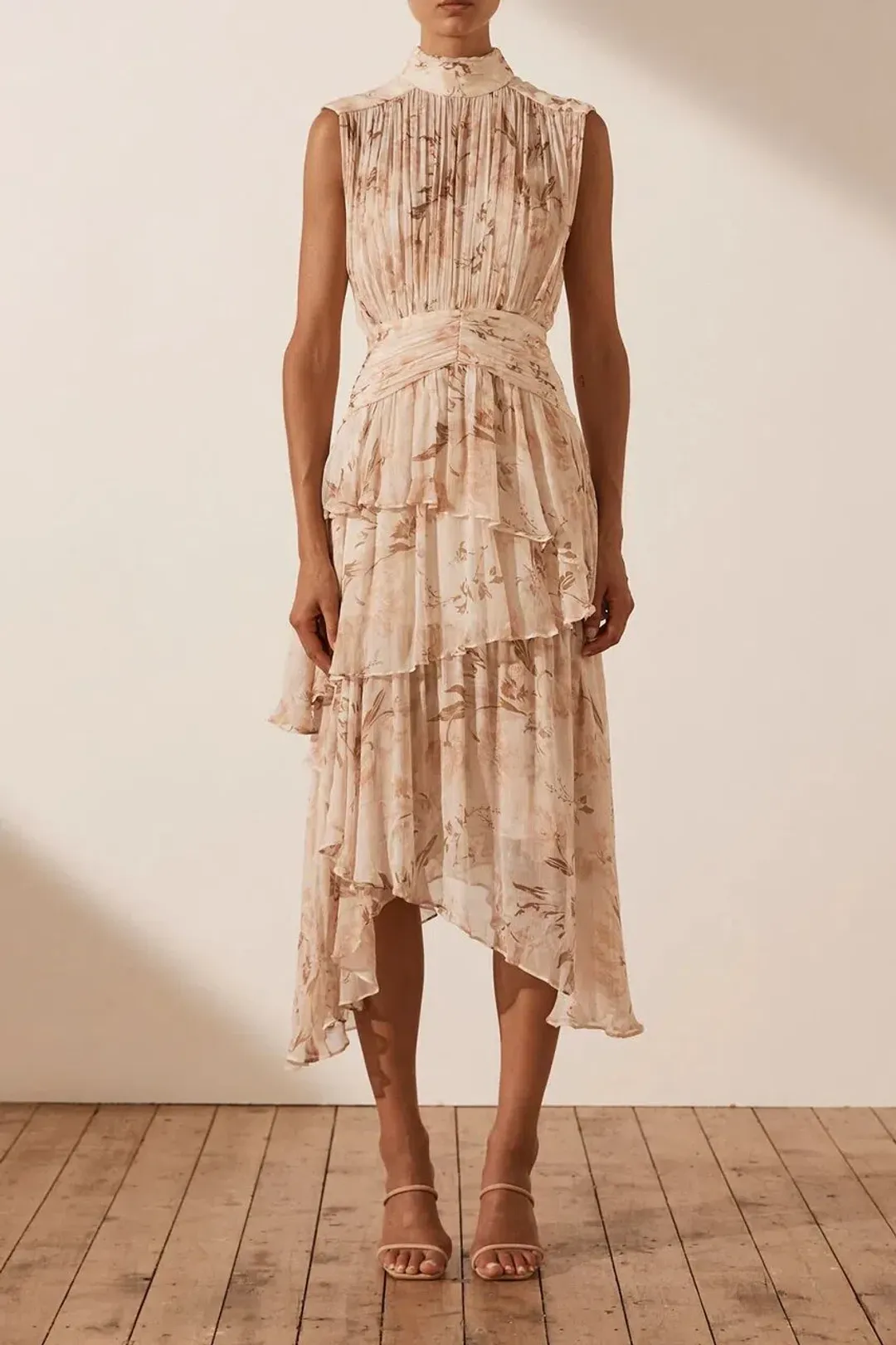 Shona Joy Nina Midi Dress Blush/Multi Size 8 for rent on The Volte - main image