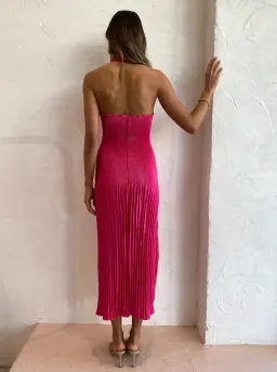 L'idee Soiree Pleated Halter Gown Cherry Size AU 12 for rent on The Volte - image 4