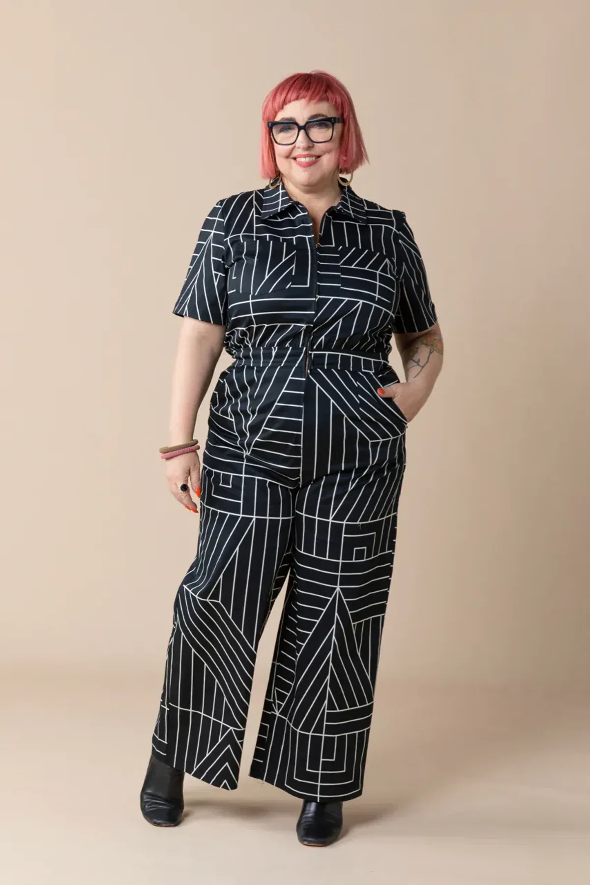 Frock Me Out Monochrome Freestyler Jumpsuit Lines Print Size 16 - Image 4