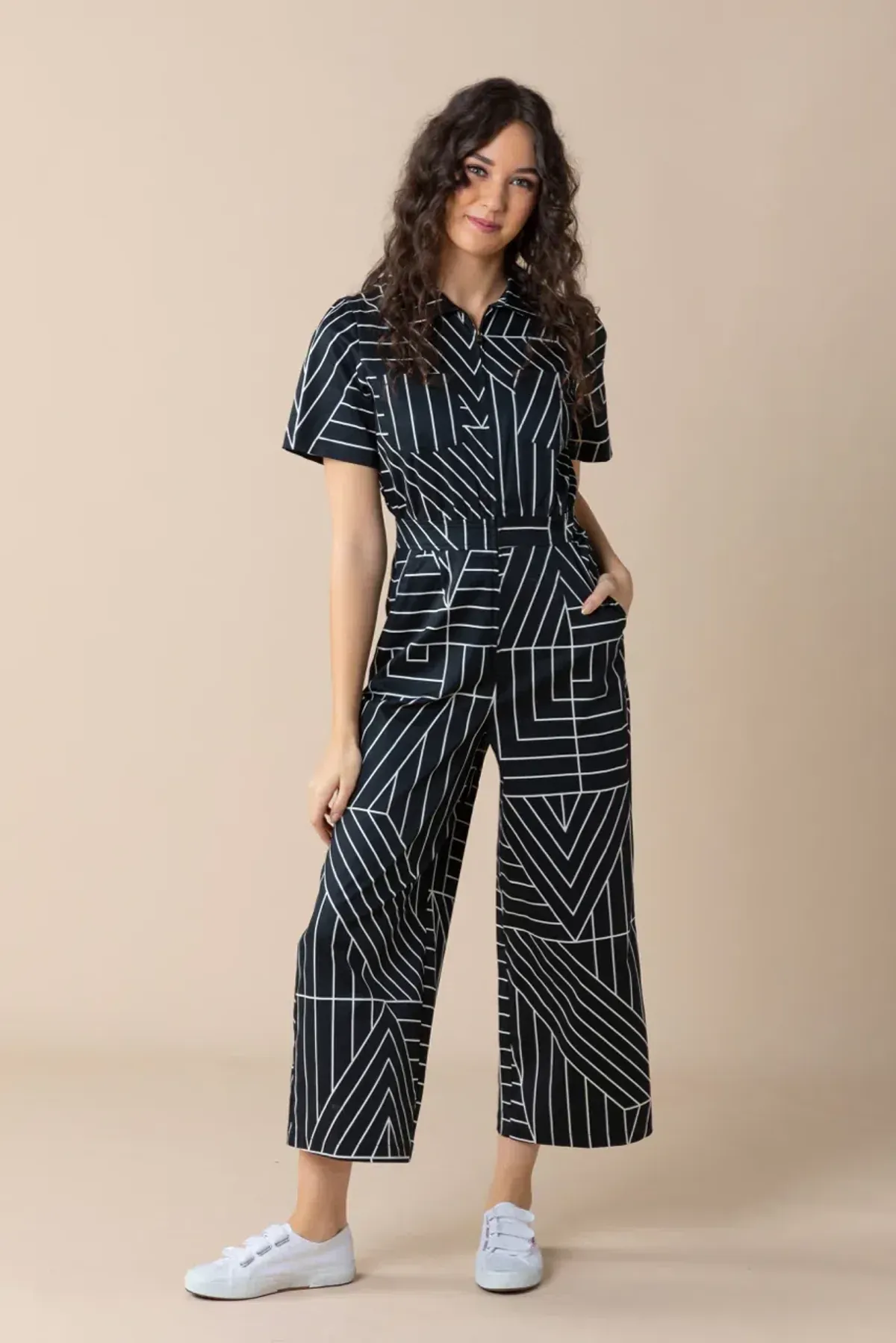 Frock Me Out Monochrome Freestyler Jumpsuit Lines Print Size 16 - Image 2