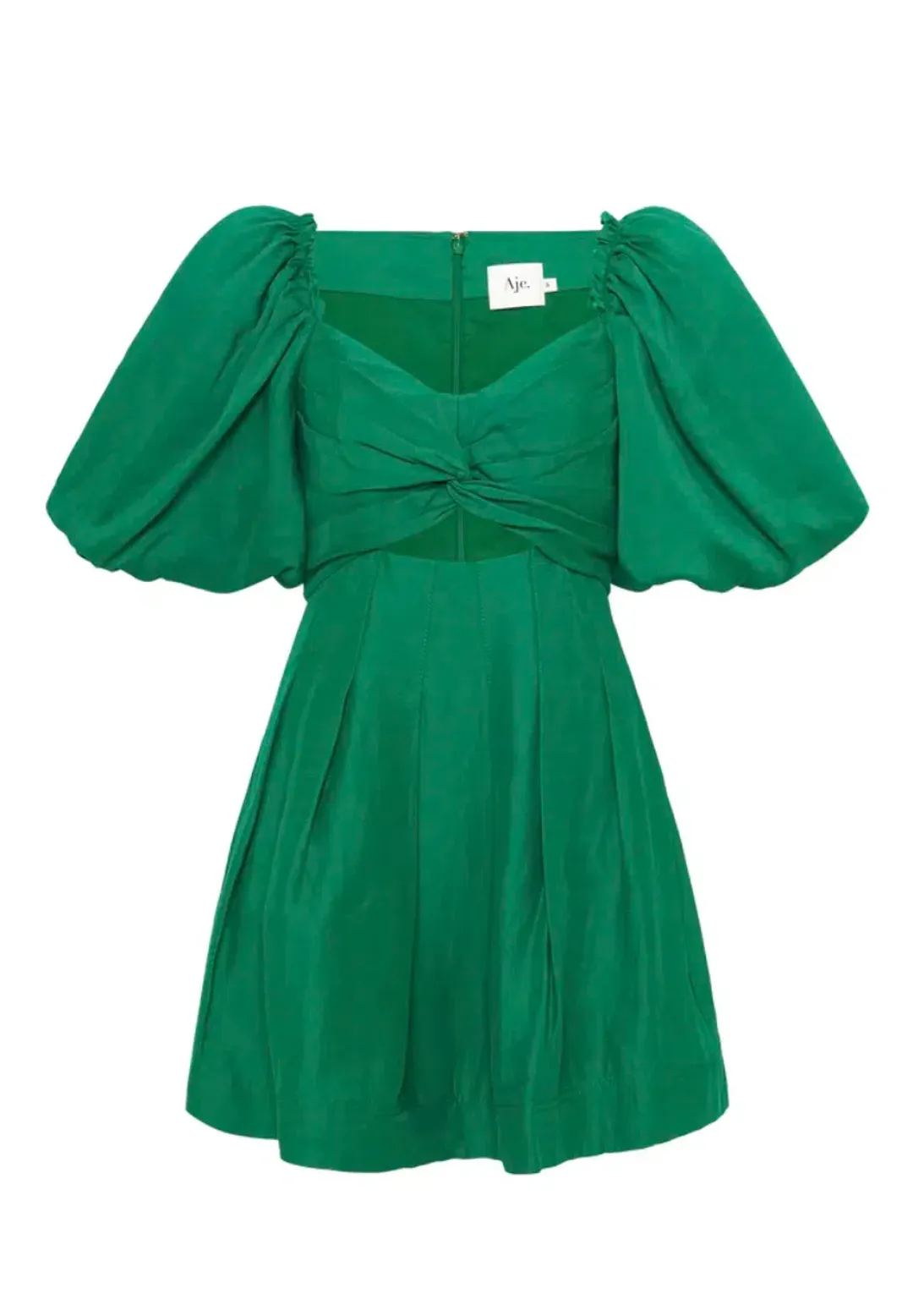 Aje Dusk Knot Puff Sleeve Mini Dress Green Size 14 for rent on The Volte - main image