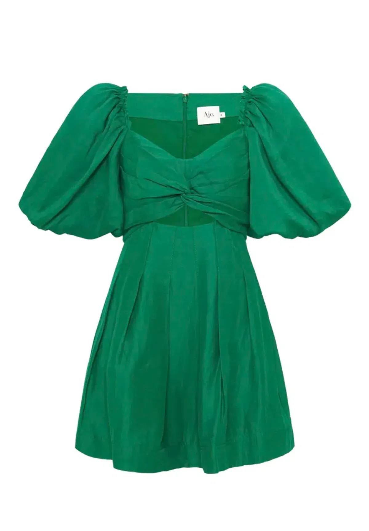 Aje Dusk Knot Puff Sleeve Mini Dress Green Size 14 - Image 4