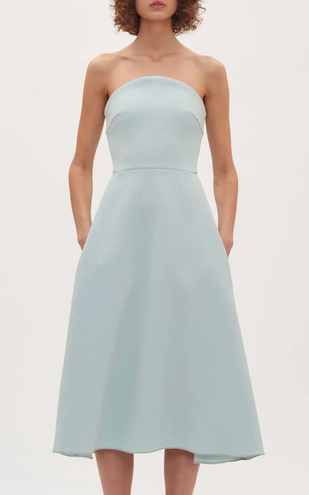 Dion Lee Concave Crepe Strapless Midi Dress Seafoam Size 4 for rent on The Volte - main image