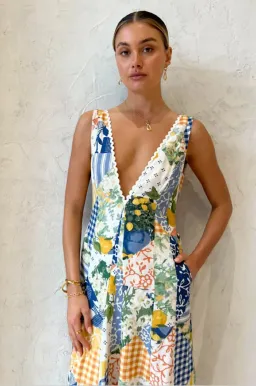 By Nicola Wavy Maxi Dress in Lemon Patchwork Size 6 for rent on The Volte - image 6