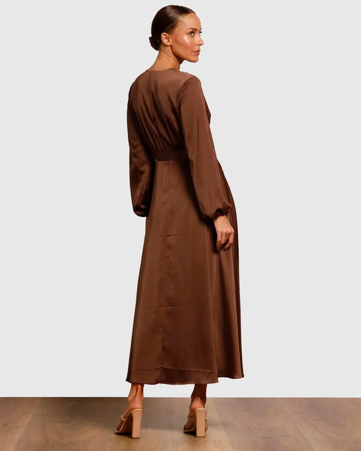 Pasduchas Cherish Tie Midi Dress Chocolate Brown Size 8 - Image 3