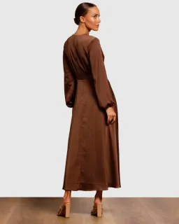 Pasduchas Cherish Tie Midi Dress Chocolate Brown Size 8 for rent on The Volte - image 3