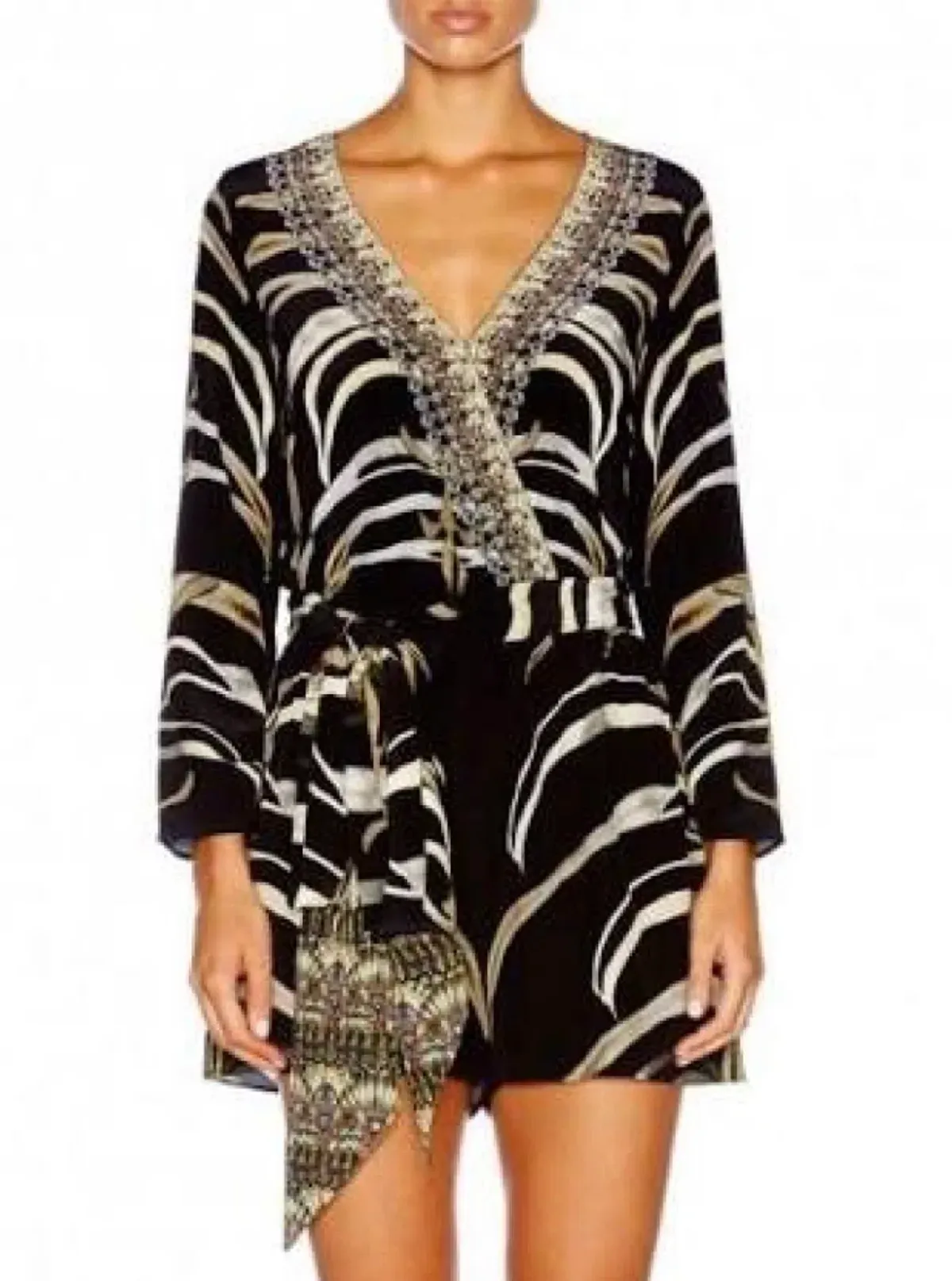 Camilla Zebra Crossing Long Sleeve Cross Front Playsuit Black Size 12 - Image 3