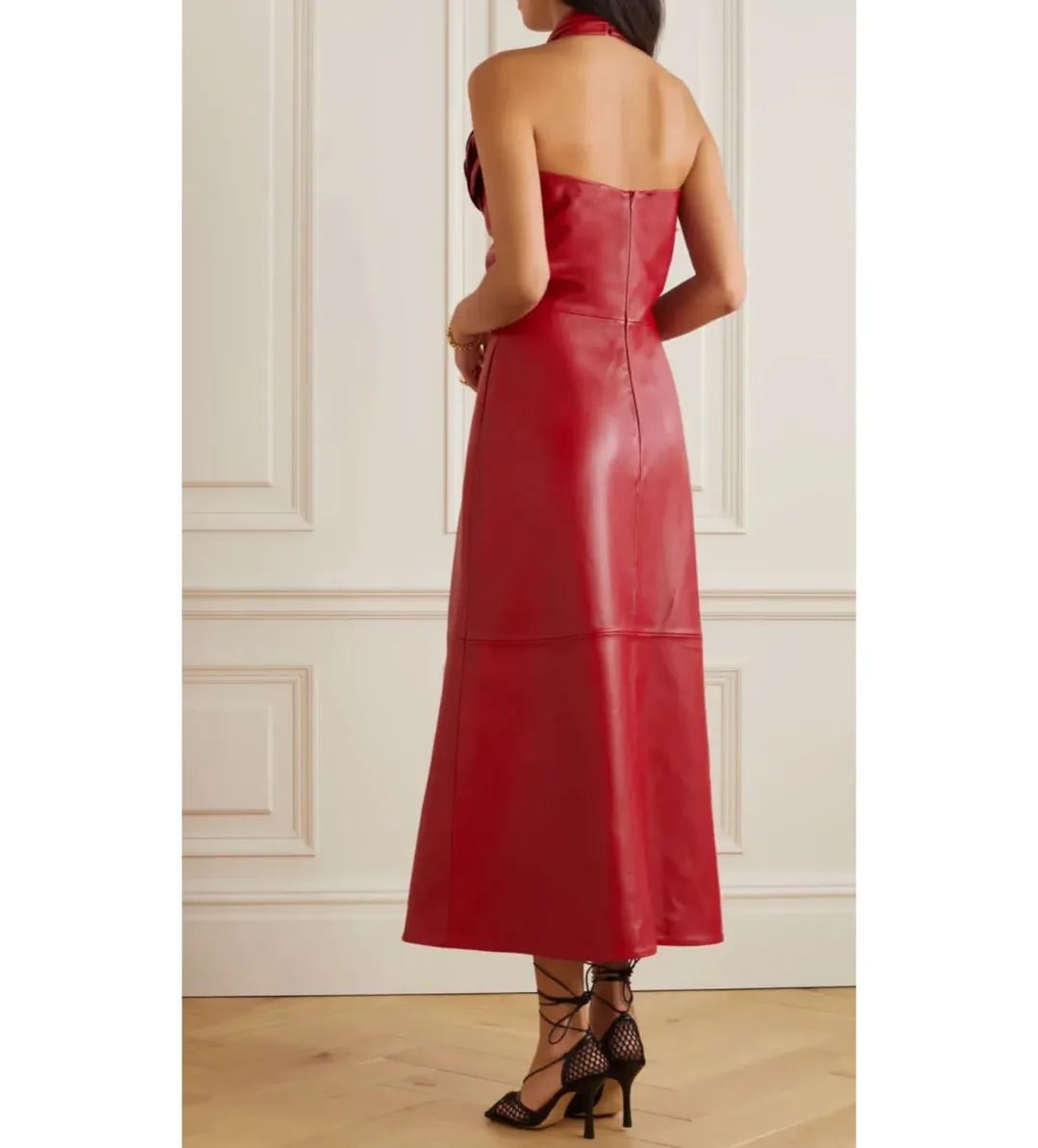 Magda Butrym Embellished Cutout Leather Halter Neck Midi Dress Red Size 36 / Au 8 for rent on The Volte - main image