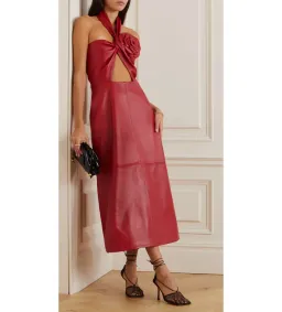 Magda Butrym Embellished Cutout Leather Halter Neck Midi Dress Red Size 36 / Au 8 for rent on The Volte - image 1