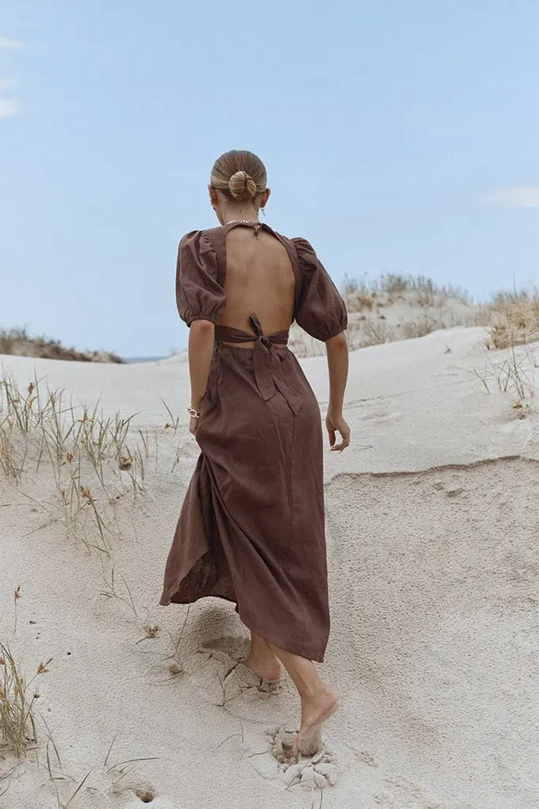 Dissh Remi Linen Midi Dress Chocolate Size 6 for rent on The Volte - main image