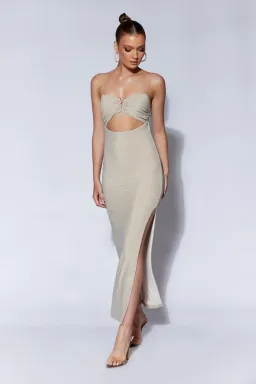 Meshki Shimmer Midi Dress Champagne Size S/Au 8 for rent on The Volte - image 1