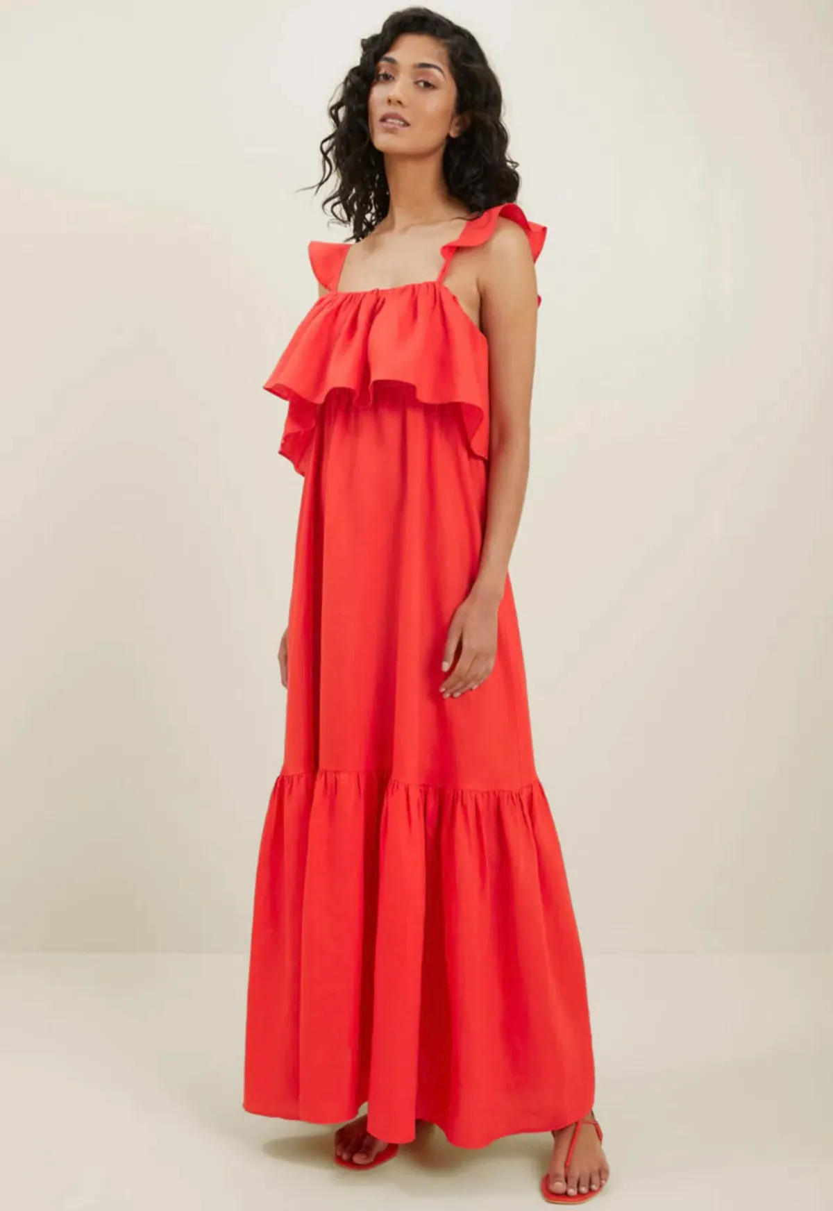 Seed Linen Ruffle Maxi Dress Red Size 4 - Image 1