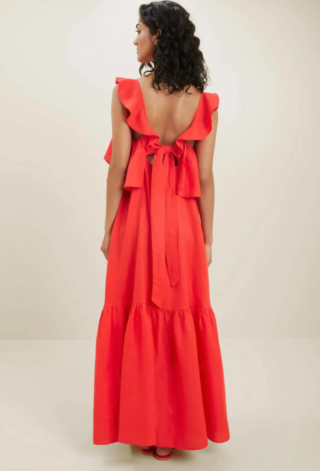 Seed Linen Ruffle Maxi Dress Red Size 4 for rent on The Volte - main image