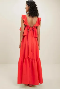 Seed Linen Ruffle Maxi Dress Red Size 4 for rent on The Volte - image 2