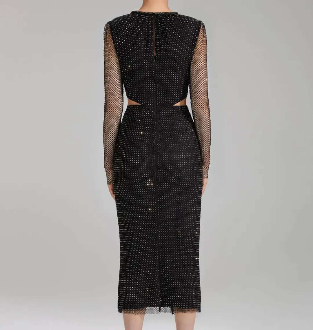 Self portrait Diamanté Fishnet Midi Dress Black Size 12 for rent on The Volte - main image