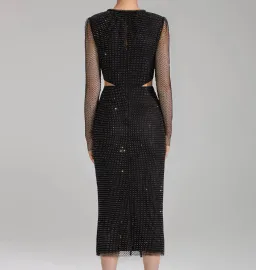 Self portrait Diamanté Fishnet Midi Dress Black Size 12 for rent on The Volte - image 3