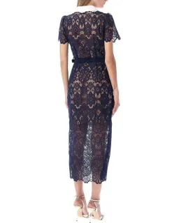 Self Portrait Navy Floral Guipure Midi Dress Navy Size 12 for rent on The Volte - image 3