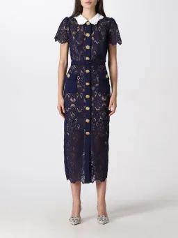 Self Portrait Navy Floral Guipure Midi Dress Navy Size 12 for rent on The Volte - image 1