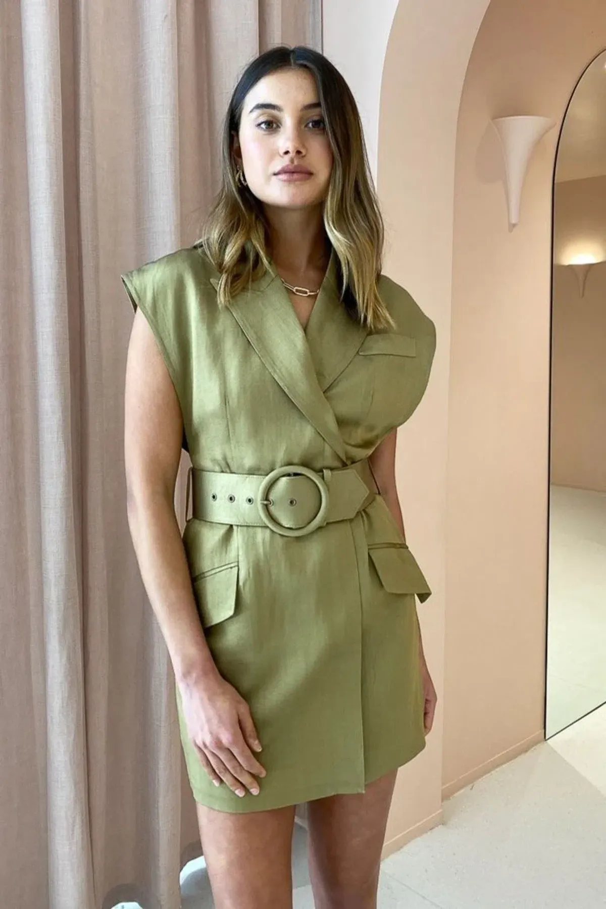 Shona Joy Bonita Dress Khaki Size 6 - Image 3