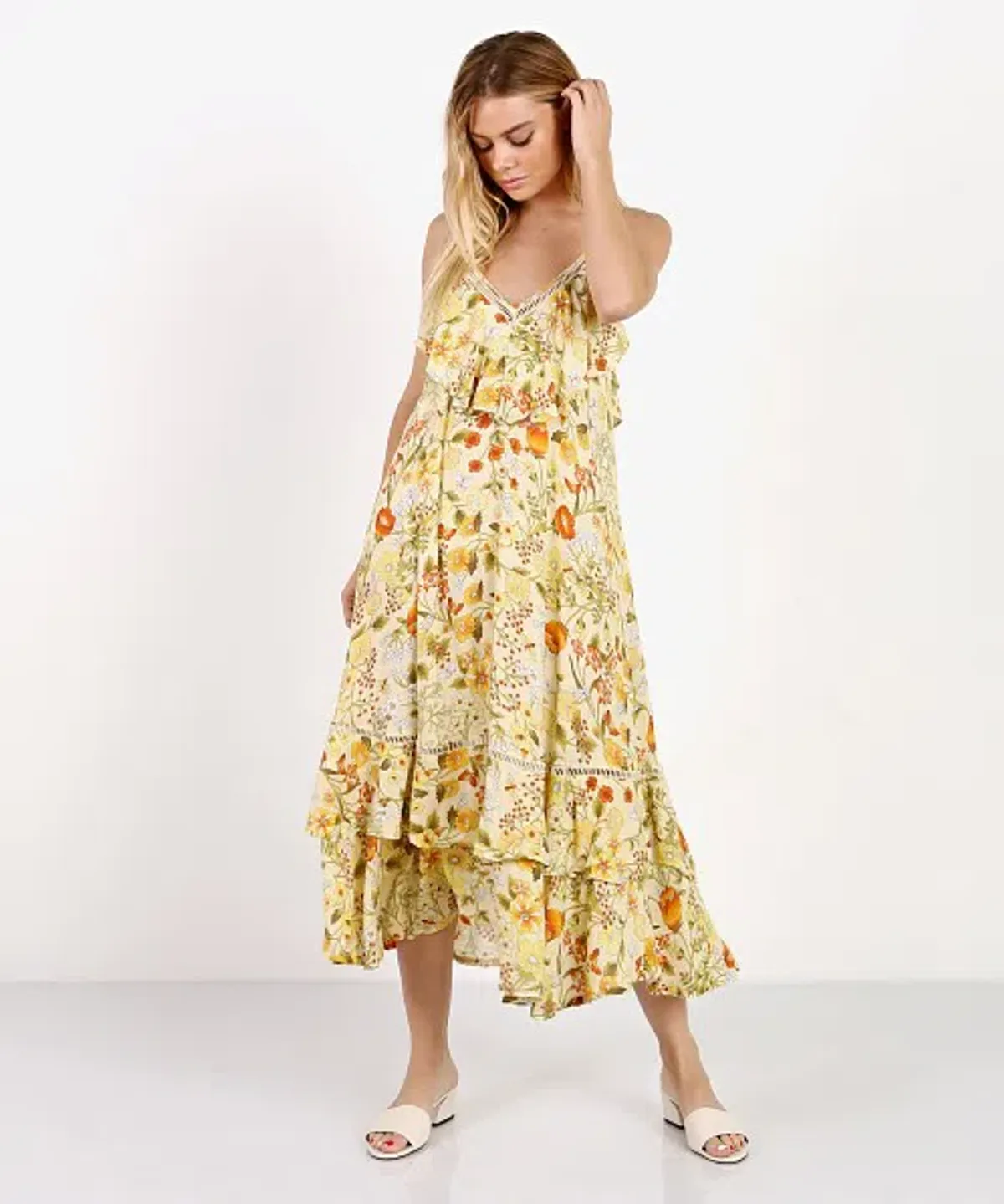 Spell & the Gypsy Sayulita Frill Maxi Dress Sunflower Print Size 12 - Image 1