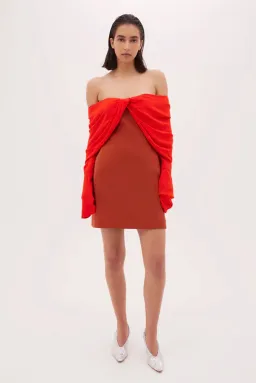 Bianca Spender Crepe Jean Dress Brick Red Size 12 for rent on The Volte - image 1