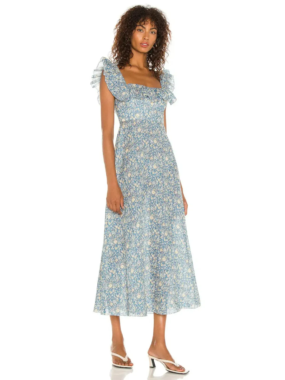 Zimmermann Carnaby Ruffle Floral Midi Dress Blue Floral Size 3 / AU 14 - Image 3