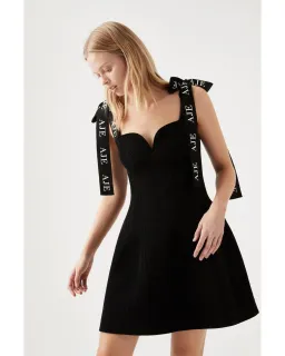 Aje Amber Knit Tie Shoulder Mini Dress Black Size 14 for rent on The Volte - image 1