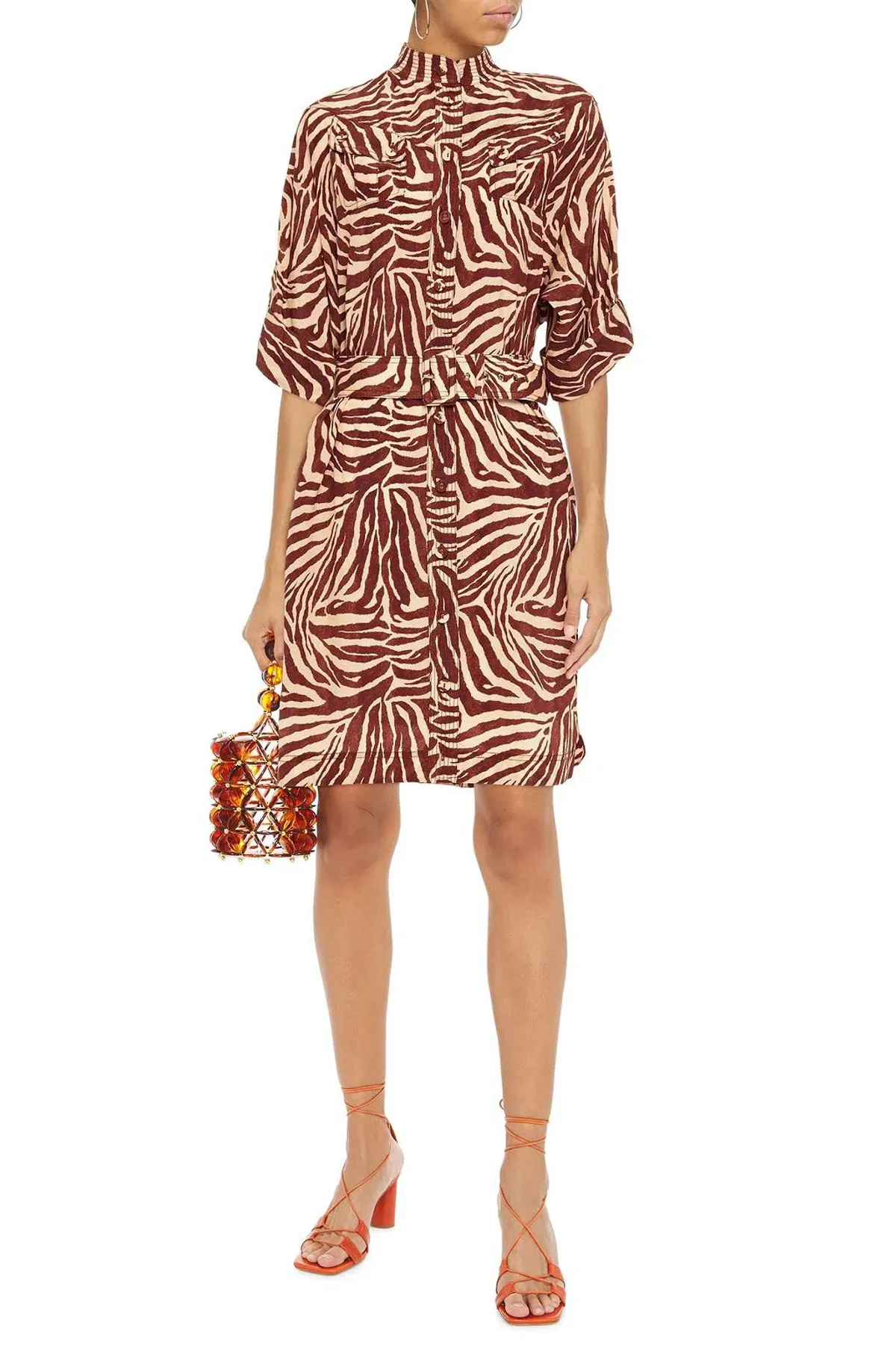 Zimmermann Silk Utility Belt Dress Zebra Print Brown Size 0P/Au 6 - Image 1