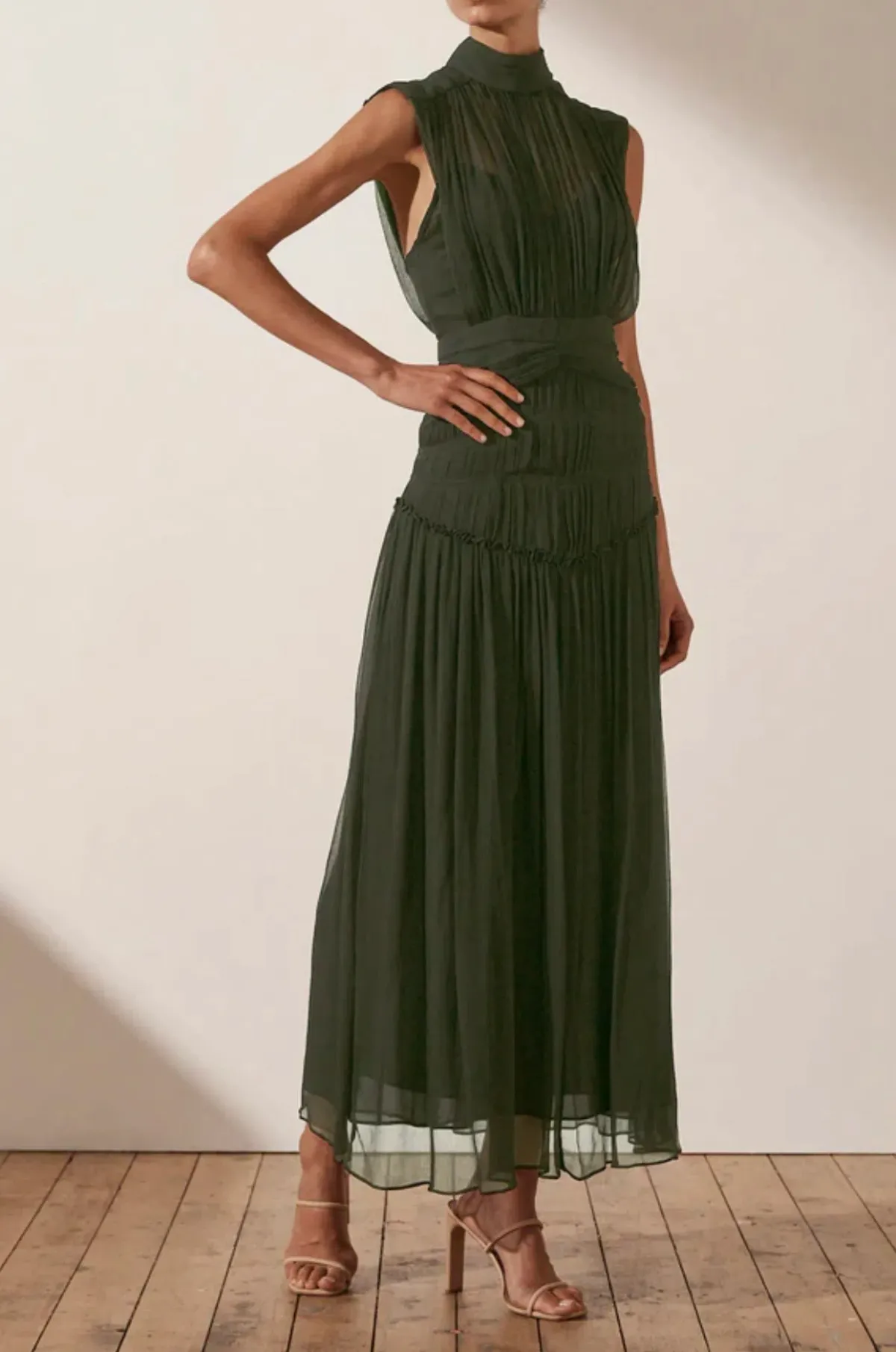 Shona Joy Clemence High Neck Midi Dress Green Size 8 / S - Image 1