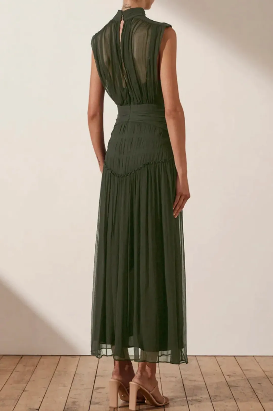 Shona Joy Clemence High Neck Midi Dress Green Size 8 / S for rent on The Volte - main image