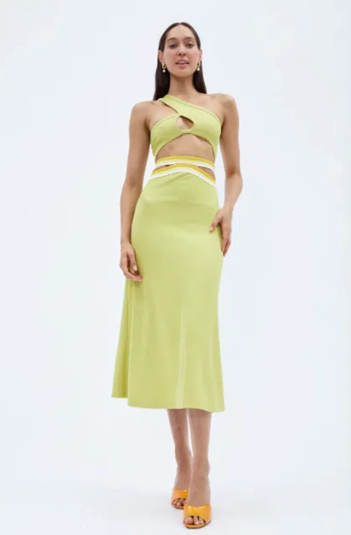 Christopher Esber Looped One Shoulder Rib Crop and Multi Bind Curve Skirt Set in Lime Size 10 - Image 3