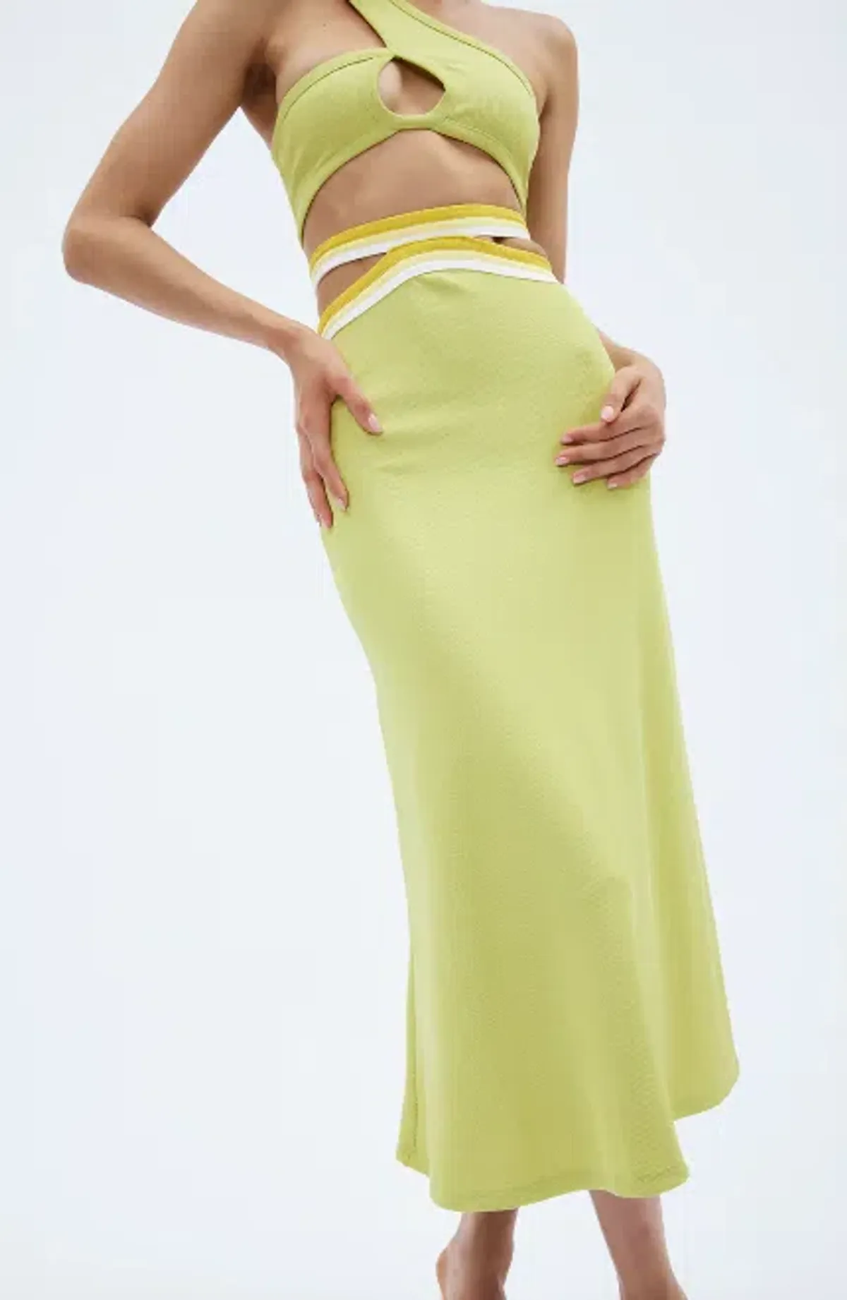 Christopher Esber Looped One Shoulder Rib Crop and Multi Bind Curve Skirt Set in Lime Size 10 - Image 6