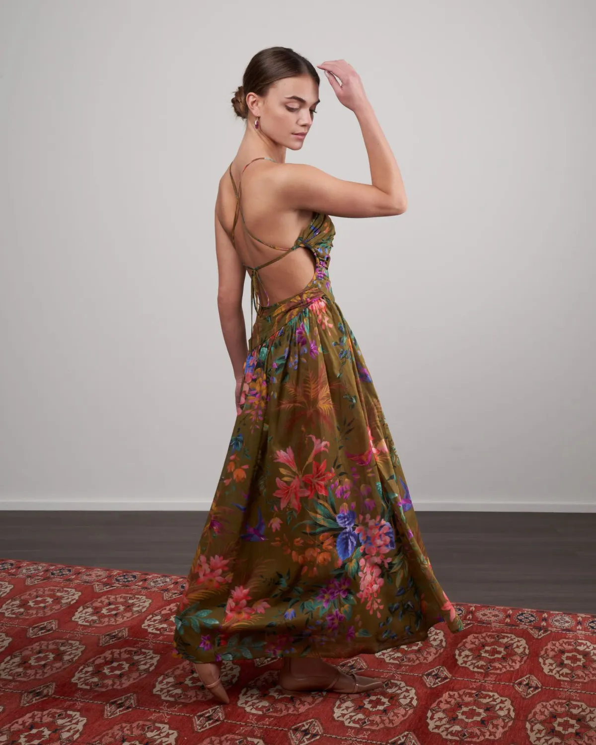 Zimmerman Tropicana Asymmetric Dress Khaki Floral Size 2/ 12 - Image 2