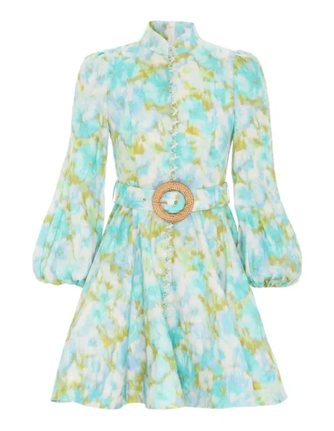 Zimmermann The High Tide Buttoned Mini in Aqua Ikat Floral Size 1 / Au 10 for rent on The Volte - main image