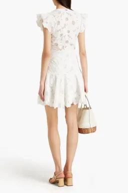 Sandro Brasilia Ruched Broderie Anglaise Cotton Mini Dress White Size 2 / M for rent on The Volte - image 2