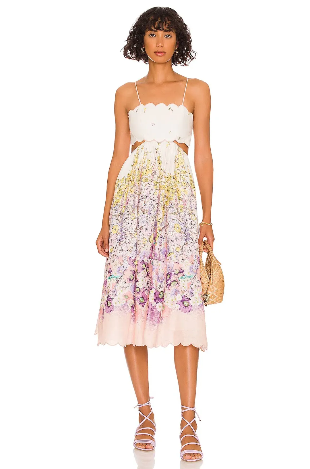 Zimmermann Jude Scallop Midi Dress Floral Size 0 / Au 8 for rent on The Volte - main image