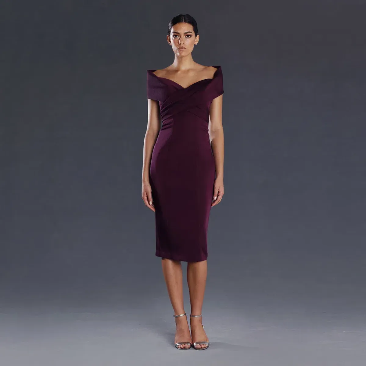 Jadore Off-Shoulder Plum Dress Purple Size 14 - Image 1