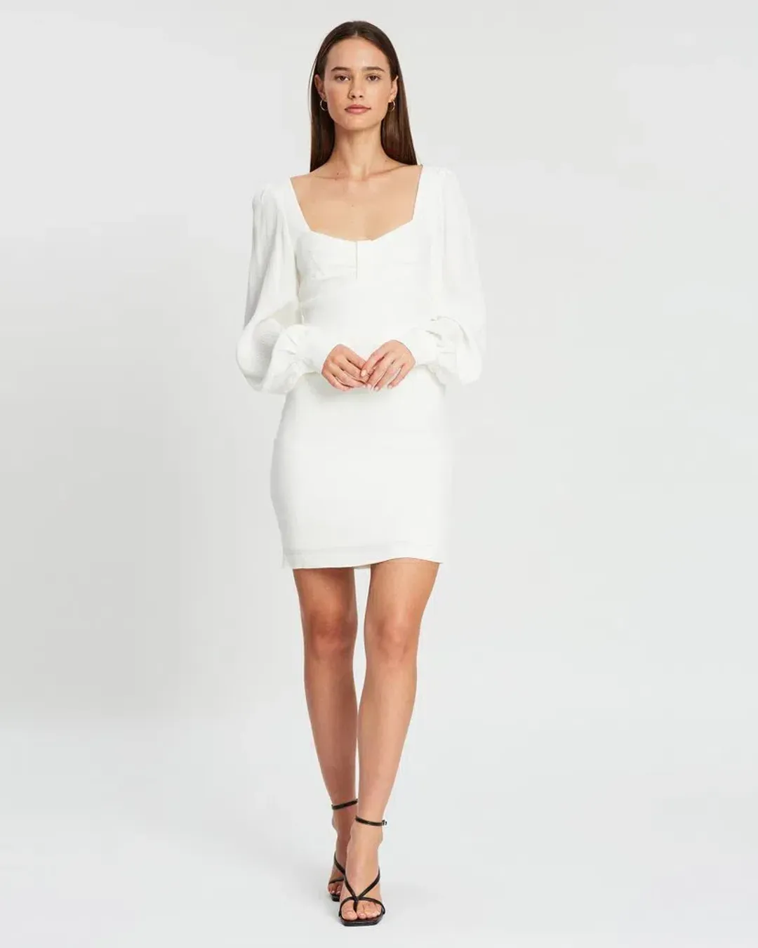 By Johnny Balloon Sleeve Mini Dress White Size 12 for rent on The Volte - main image