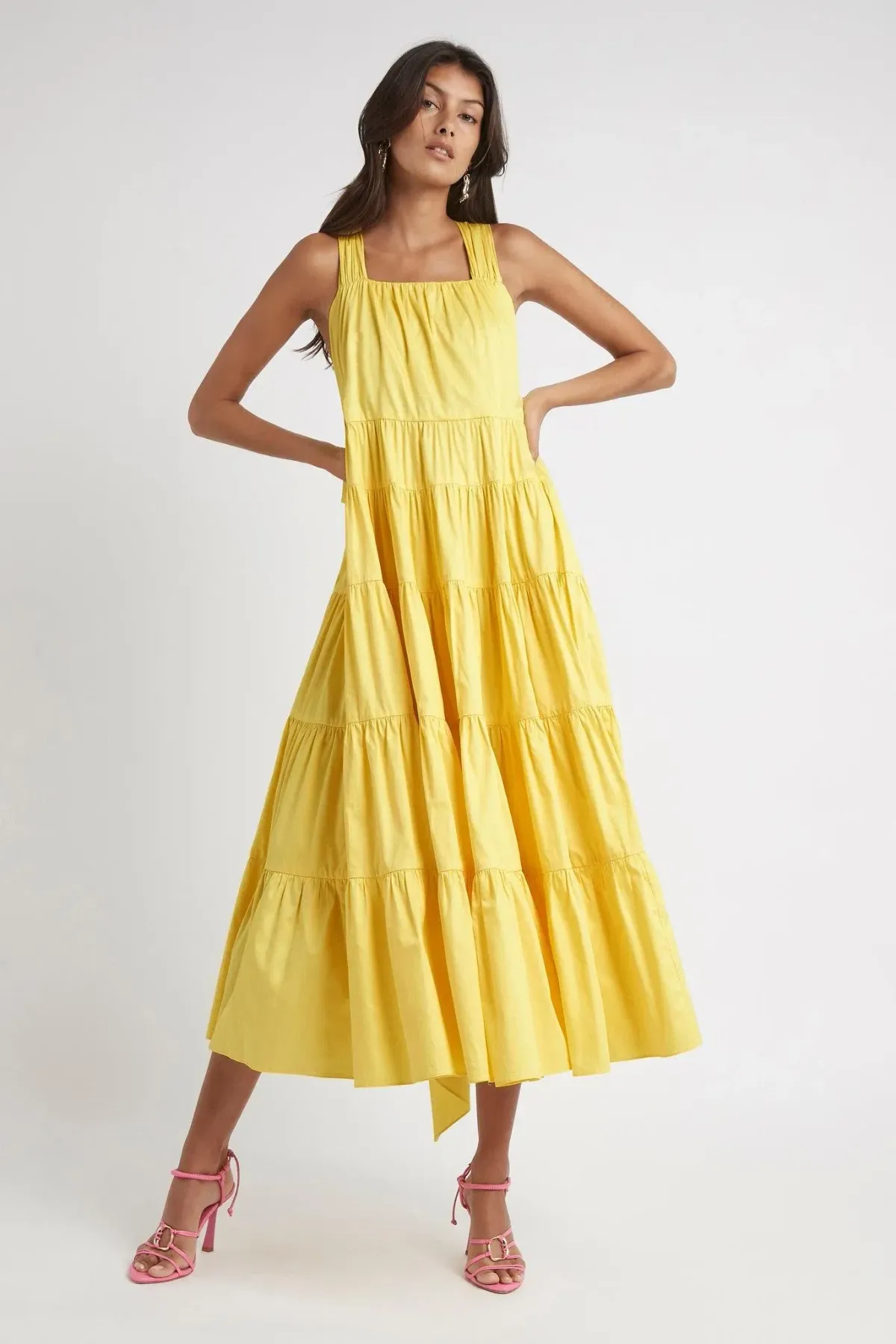 Aje Solstice Tiered Maxi Dress Yellow Size 8 - Image 1
