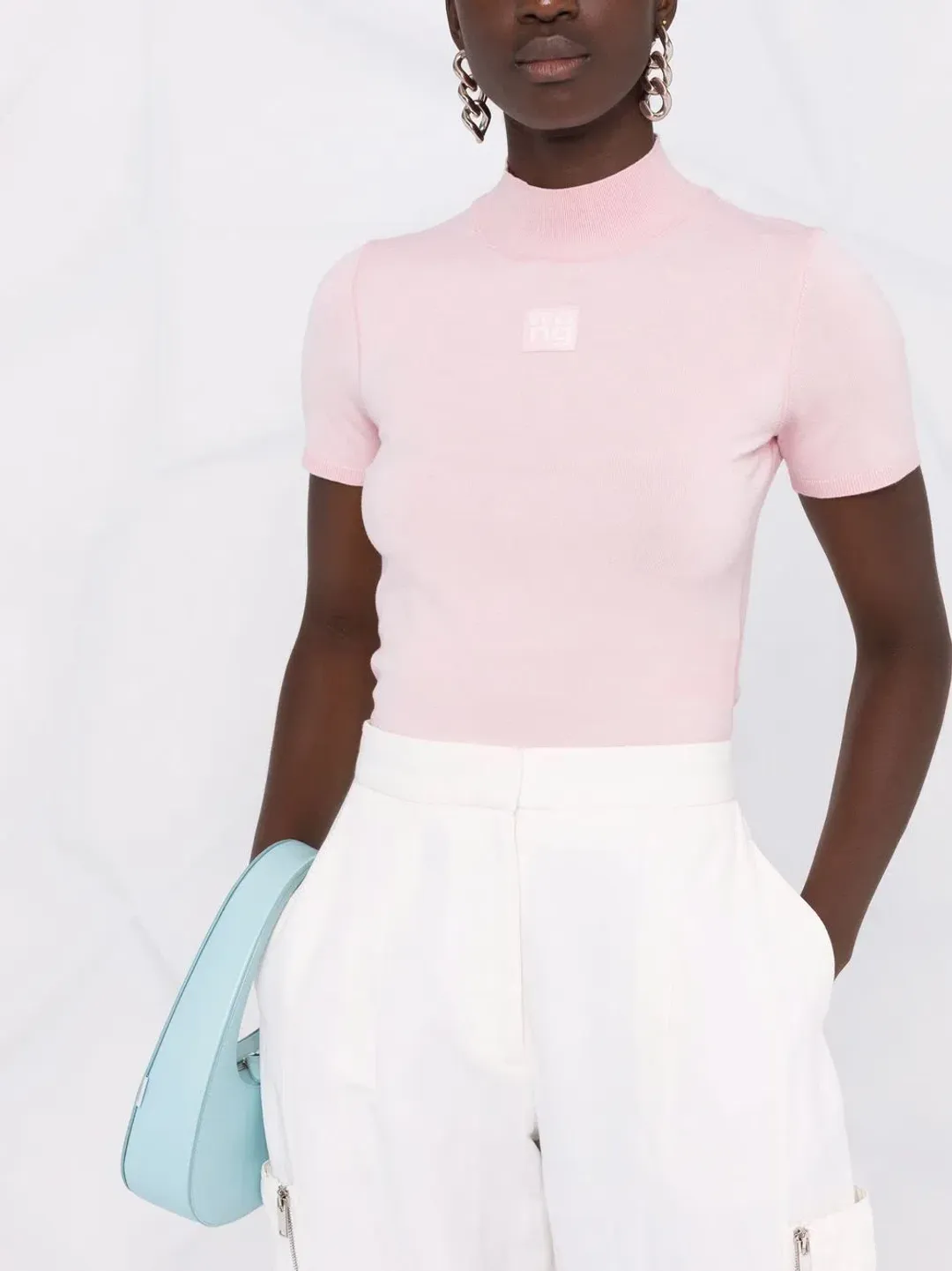 Alexander Wang logo print mock neck T-Shirt Pink Size 8 for rent on The Volte - main image