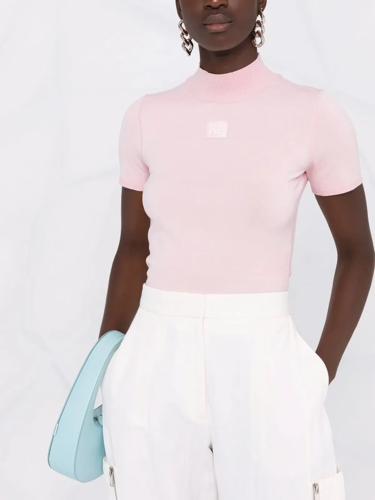 Alexander Wang logo print mock neck T-Shirt Pink Size 8 - Image 1