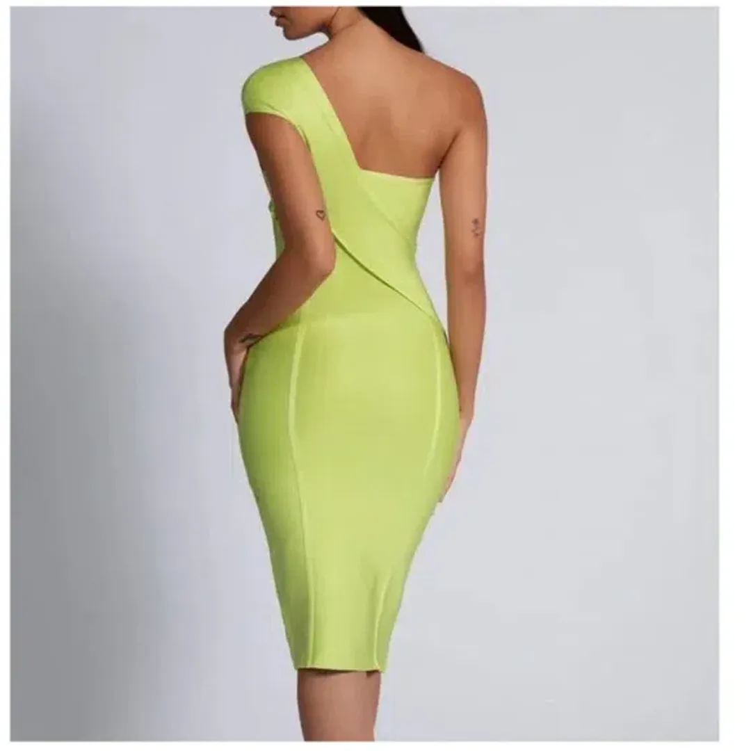 Meshki Eloise Asymmetric Bandage Dress Lime Size XS / Au 6 for rent on The Volte - main image