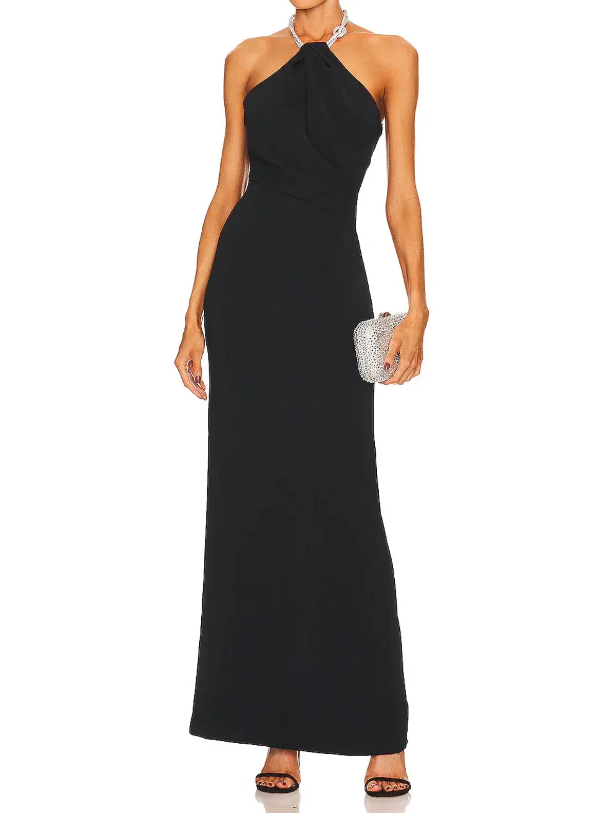Solace London Riva Crystal Maxi Dress Black Size 8 - Image 1