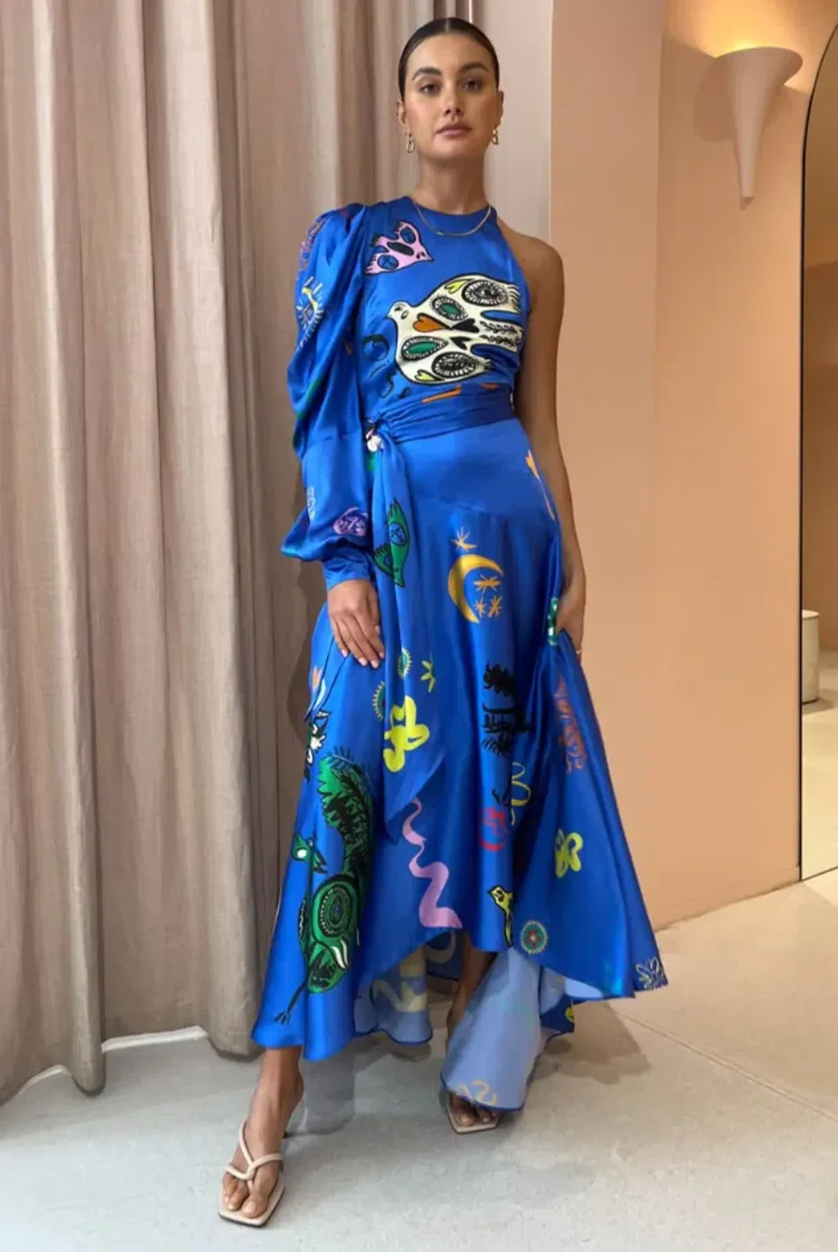 Alemais Soleil One Shoulder Midi Dress Cobalt Size 10 - Image 1