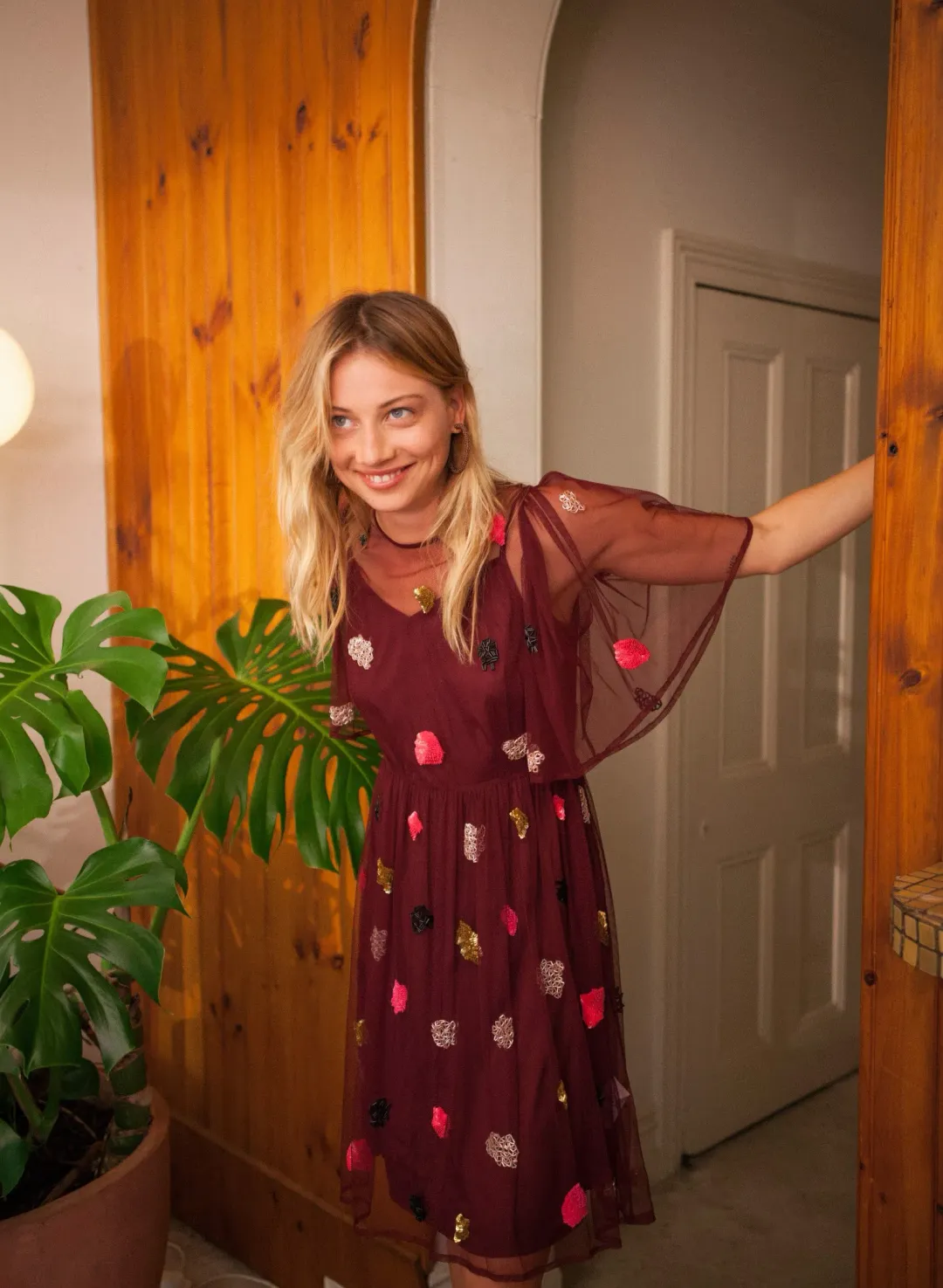 Gorman Claire Embellished Dress Red Beaded Size 8 for rent on The Volte - main image